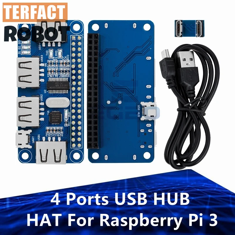 

1~4 шт. 4-портовый USB-хаб HAT для Raspberry Pi 3 / 2 / Zero W, расширительная плата USB-UART для последовательной отладки, совместимый с