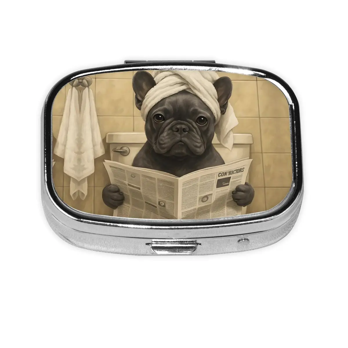 

Funny Frenchies French Bulldog Compact Portable Pill Case 2 Grids Dog Animal Medicine Holder Storage Case Pill Box For Travel