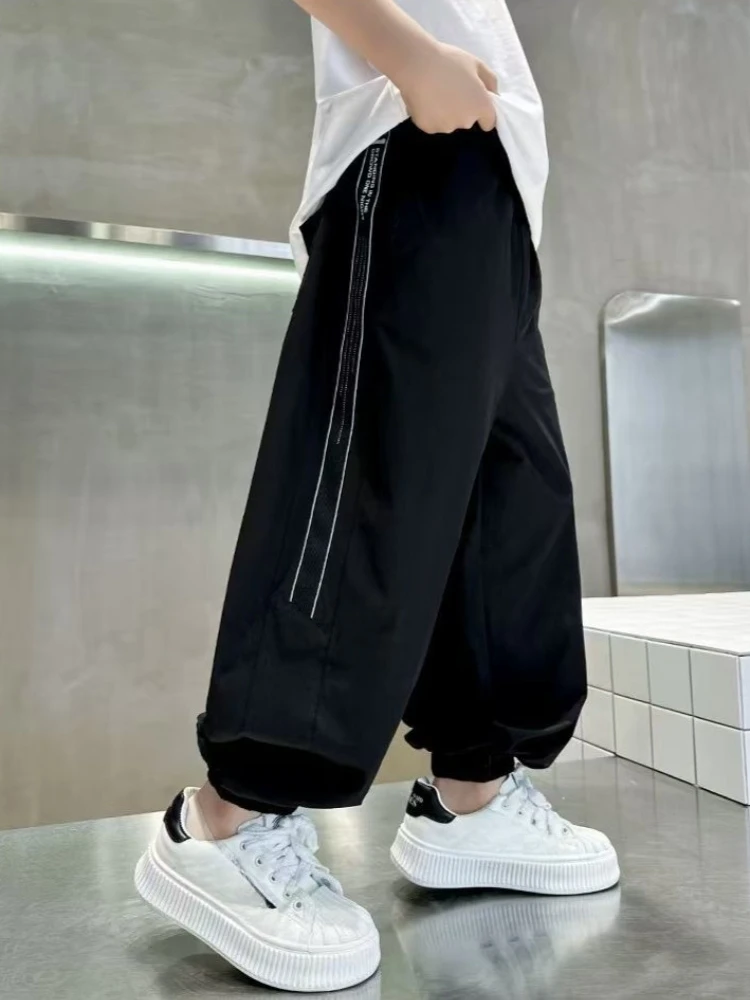 2026 New Summer Boys Middle Kids Lightweight Ice Silk Sports Quick Dry Mosquito Repellent Pants