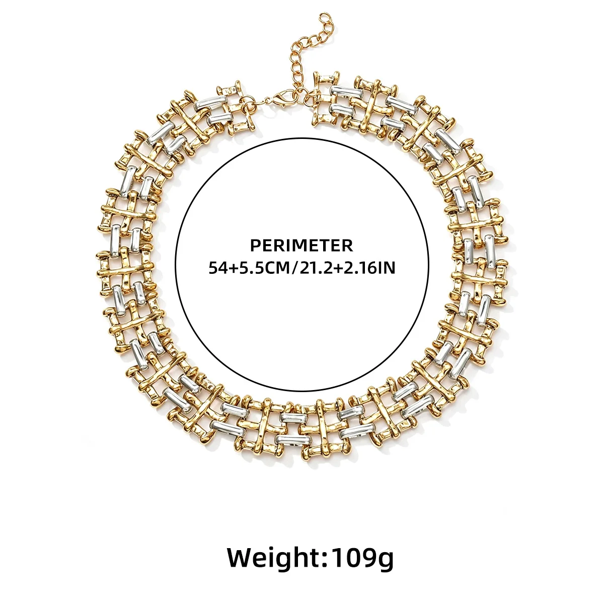Vintage Gold-Silber Geflochtener Gewebter Halsreif für Damen, Auffällige Metallketten-Halskette, Schmuck für Feiertage und Partys – Detail 1