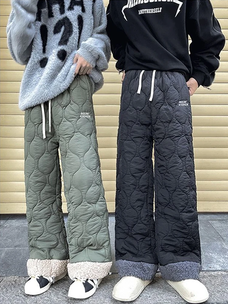 

Утепленные хлопковые брюки для мужчин с узором в виде ромбов и тыкв, на флисовой подкладке, теплые длинные брюки для осени и зимы, Северо-Восток Китая