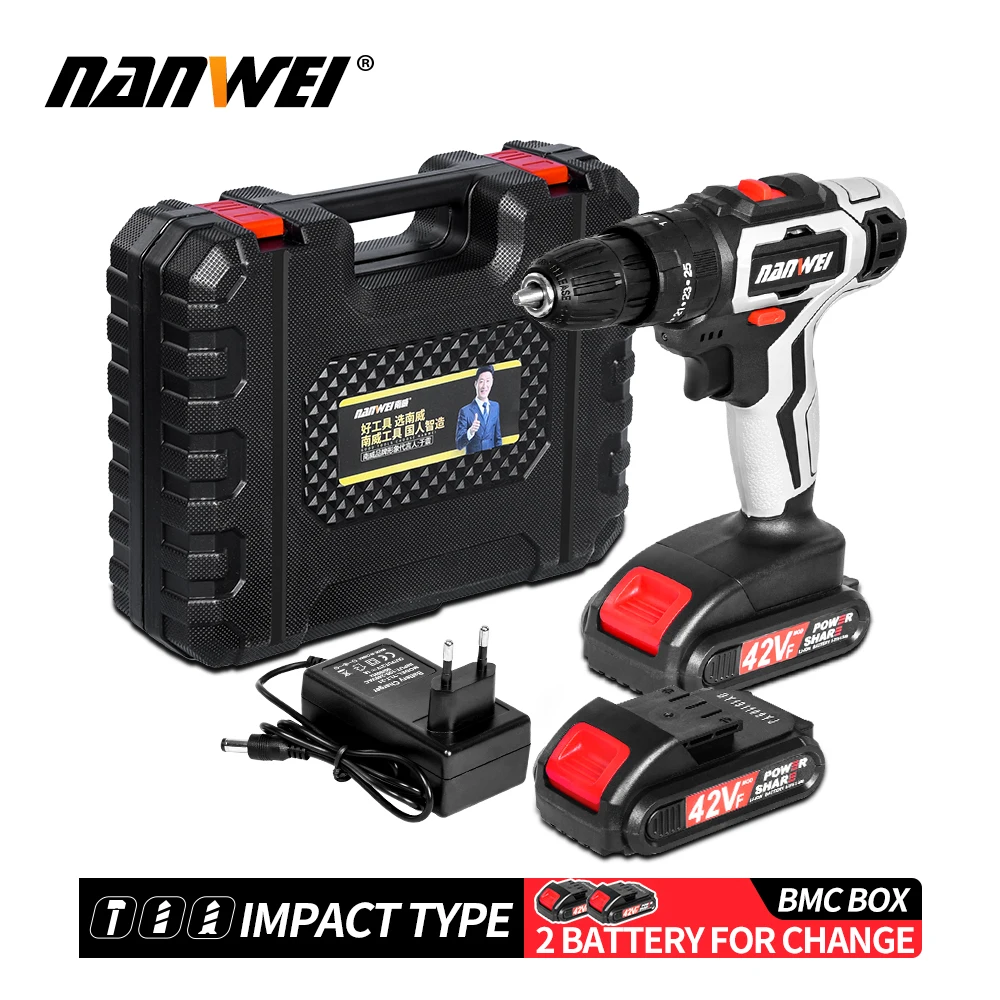 

nanwei 10mm power drills 21V 1350rpm impact drill handy cordless power tools lithium batteries drill tools power screw drivers