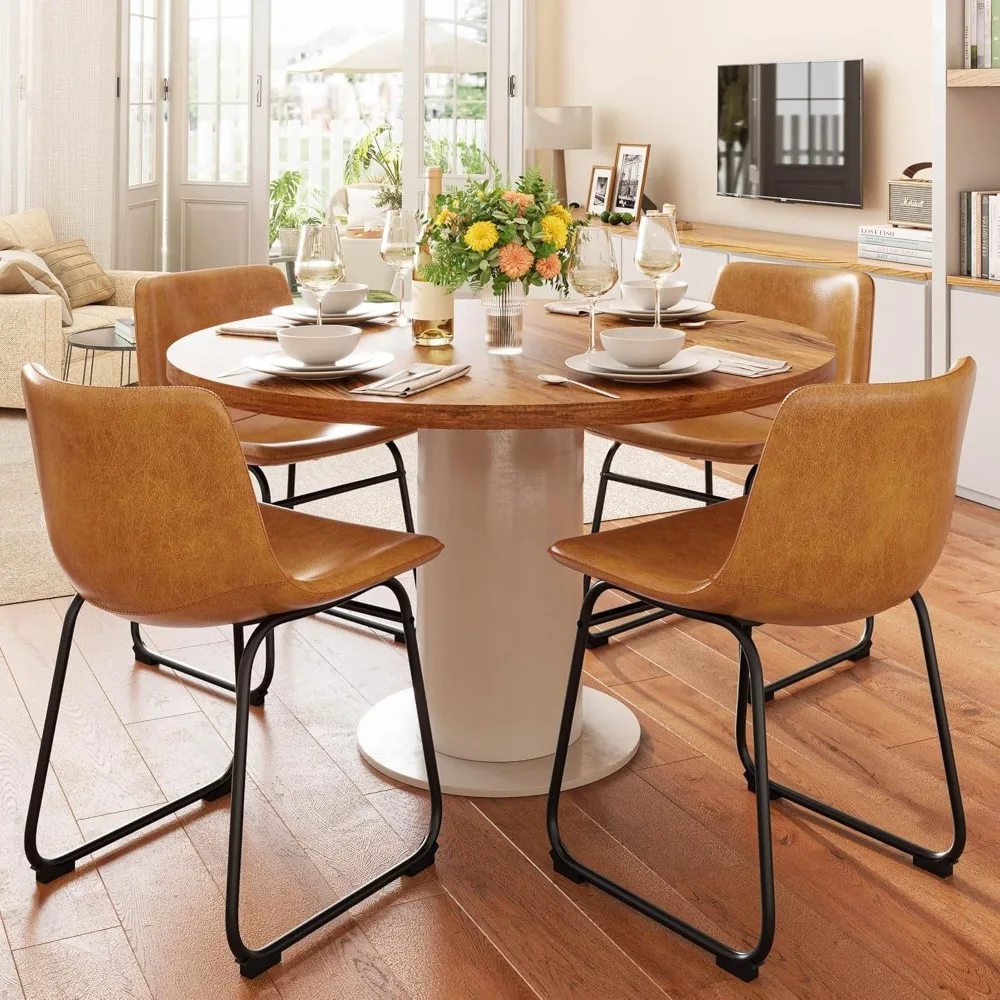 

Set of 4 Modern Dining Chairs: 18" PU Leather Armless Chairs with Backrest & Metal Legs​