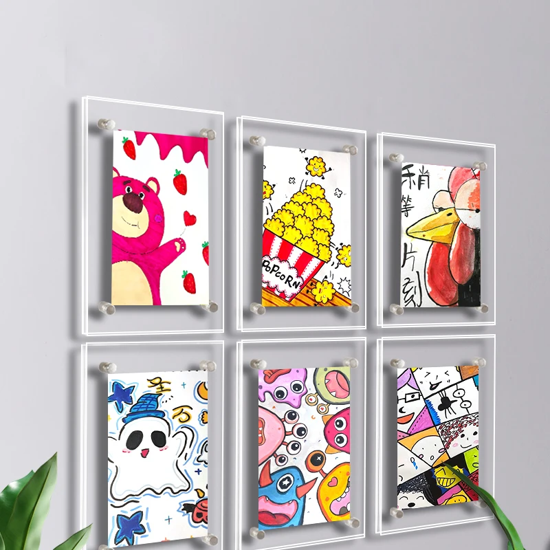 

Acrylic Suspended Photo Frame Children'S Painting Wall Hanging Free Punch Nail Display Artwork Mounting Frame Display Frame