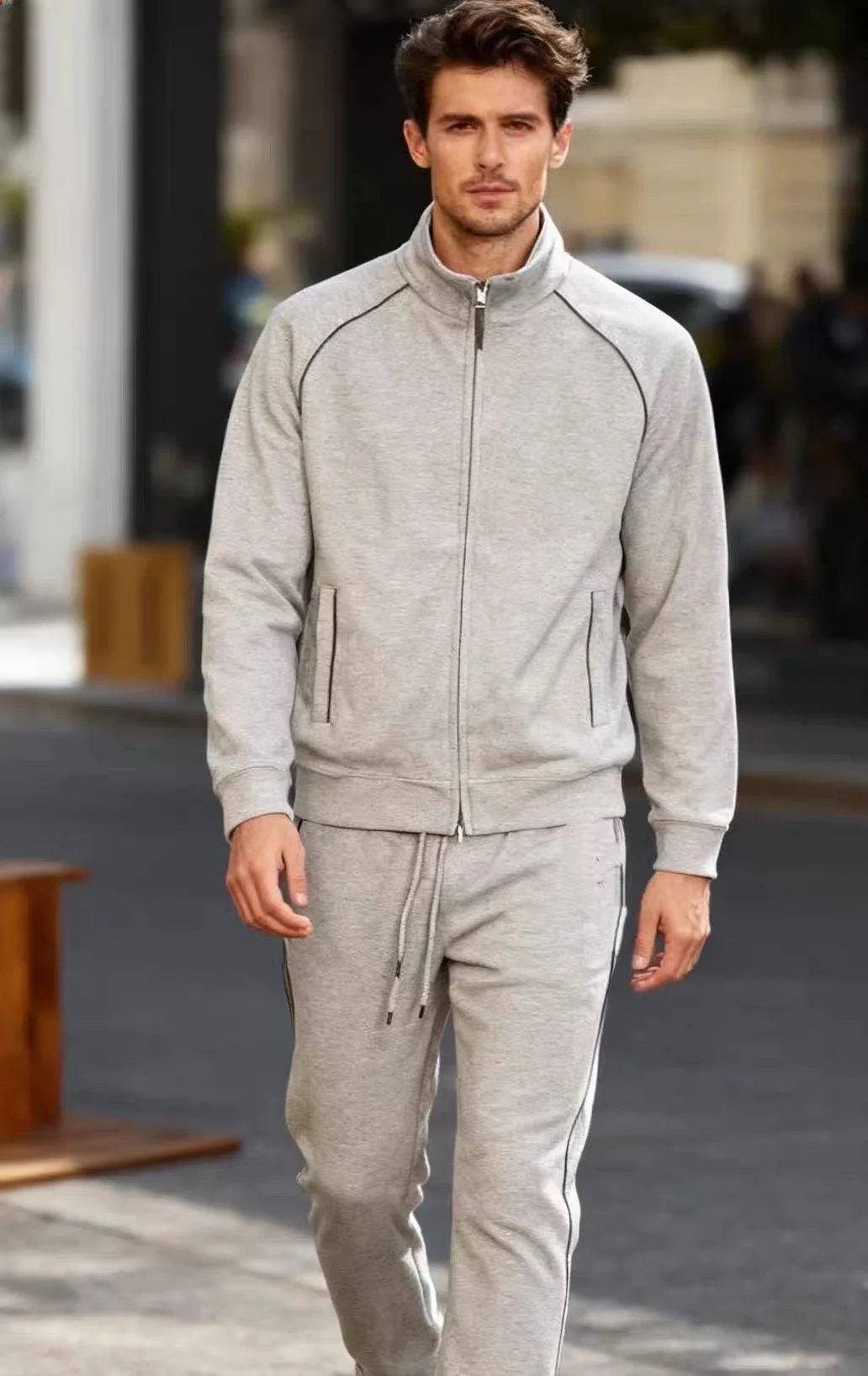 

High Quali Faionable Men's Casual irt And Pants Set Autumn Winter Stand Collar Two Piece Set Versatile Busin Wear