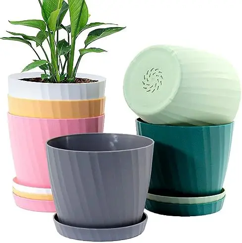 

7-дюймовые горшки для растений, упаковка из 6 дренажных отверстий и блюдца для комнатных и наружных растений