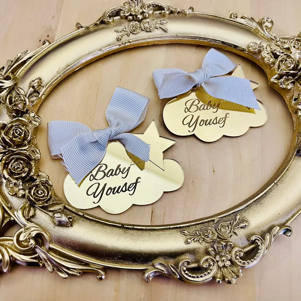 30/50/100 Custom Cloud Party Favor Tag Personalized Cloud Star Acrylic Mirror Tag Baby Shower Name Baptism Wedding Table Decor