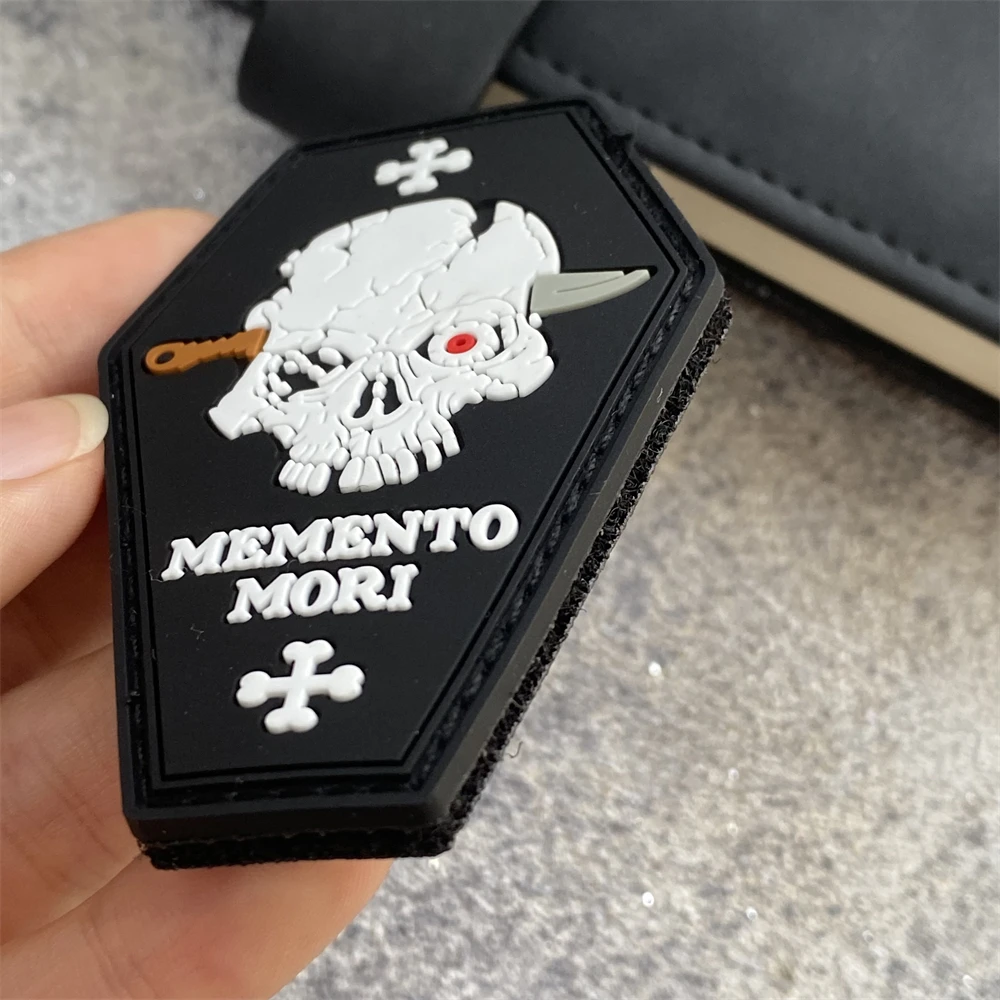 MEMENTO MORI Skull Morale Badge Patch Cross Tactics Military PVC Hook and Loop Armband Tactical Backpack Accessories Stickers