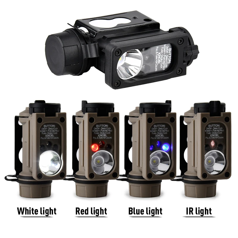 

Тактический фонарь для шлема Sidewinder: белый светодиодный стробоскоп, красный, синий, ИК-инфракрасное освещение, регулировка яркости, для страйкбола и охоты