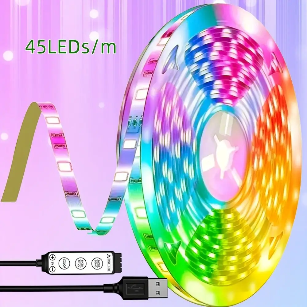 USB Powered RGB Light Strip Static Modes 3 Key Control LED Light Strip 5 V Low Voltage Dynamic Modes TV Background Light
