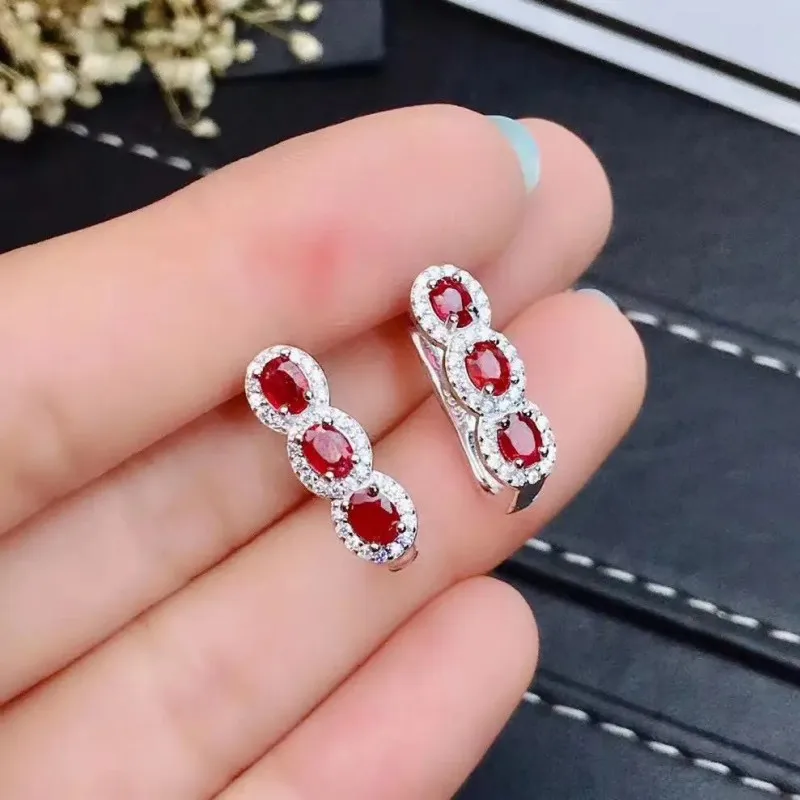 Fine Jewelry 925 Sterling Silver Natural Emerald Earrings Trendy Girl New Ear Studs Support Test Hot Selling
