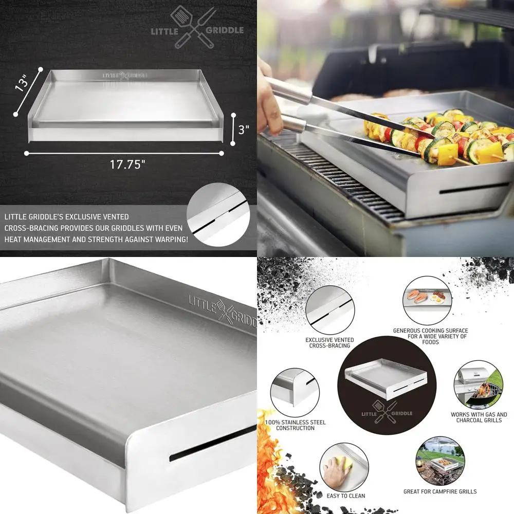 

Stainless Steel SQ180 Universal Griddle with Even Heat for Charcoal/Gas Grills, Camping, Tailgating, and Parties (18x13x3)