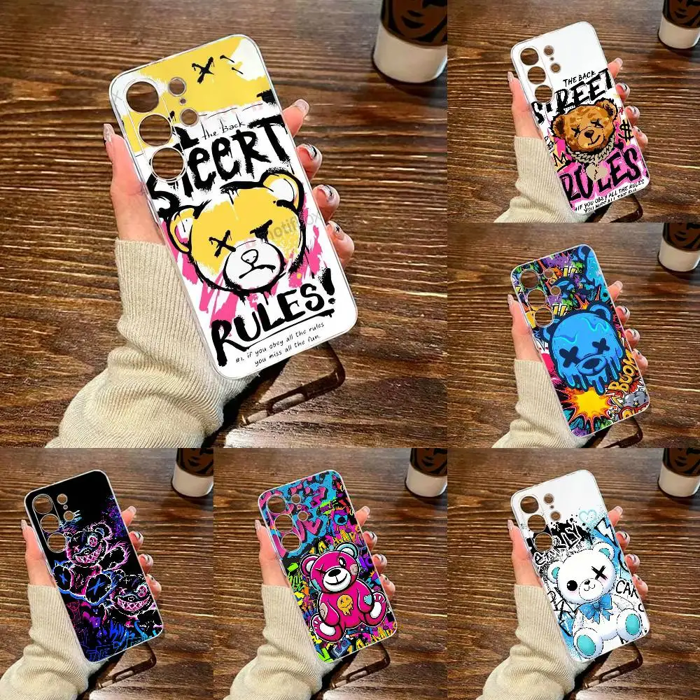 HOT Colorful Graffiti Bear Transparent Shockproof Phone Case For Samsung S26,25,24,21,22,23,30,20,Ultra,Plus,Fe,Lite MKL