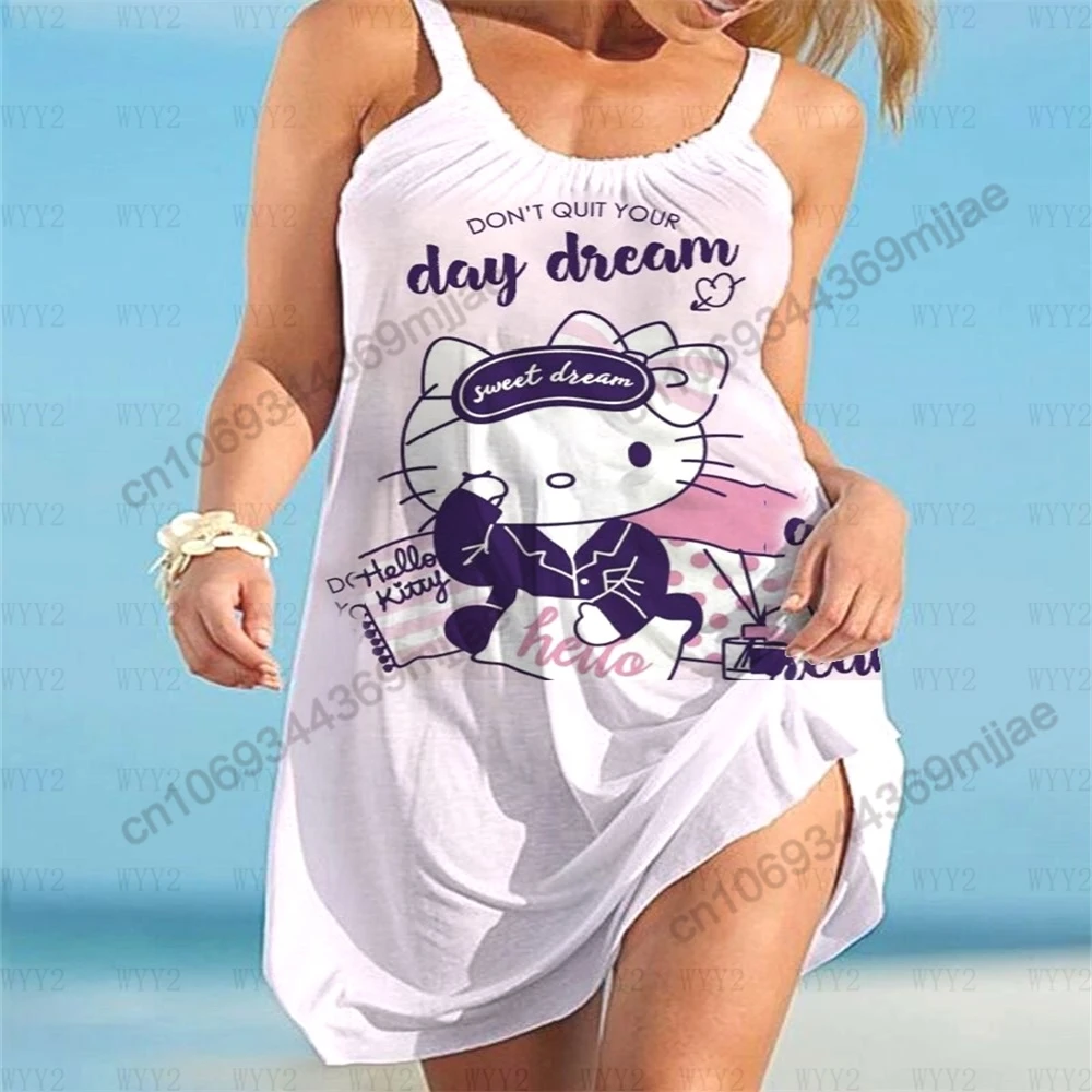 HelloKitty Summer Tops for Women 2023 Round Neck Women's T-shirt Beach Dresses Woman Clothes Zevity Womans Clothing Y2k Top Tees