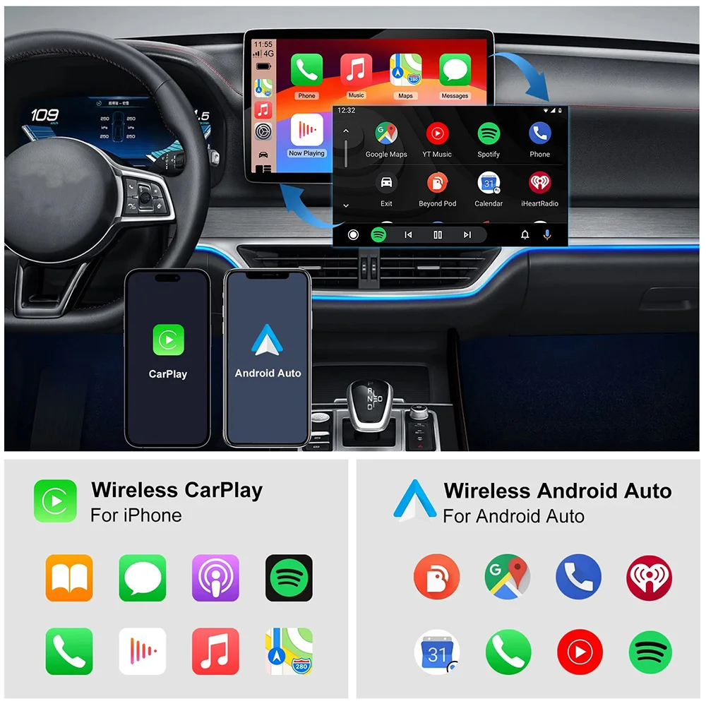 USB صغير وType-C واجهة مزدوجة سلكية Carplay Android إلى محول لاسلكي OTA الملاحة لغة التحكم في صندوق السيارة #6