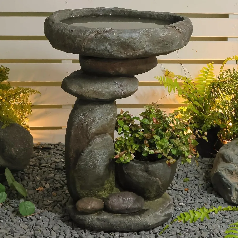

27.6 Tall Outdoor Fountain for Garden, Patio, Vertical Space-Saving Design, Made of Resin & Fiberglass Composite