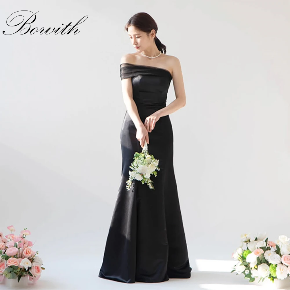 

Bowith Black Evening Dresses One-Shoulder Mermaid Floor-Length Bridal Gown Customized Bridal Wedding Snap Dresses Party Dresses