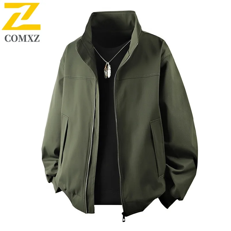 

COMXZ мужские куртки с воротником-стойкой, легкая ветрозащитная минималистичная верхняя одежда для путешествий и кемпинга, весеннее повседневное спортивное однотонное пальто