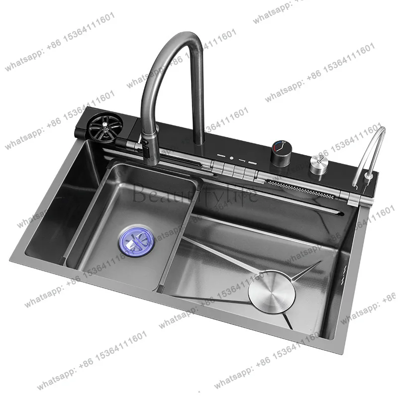 304 stainless steel large single slot kitchen flying rain sink pulling waterfall faucet washing basin thickened