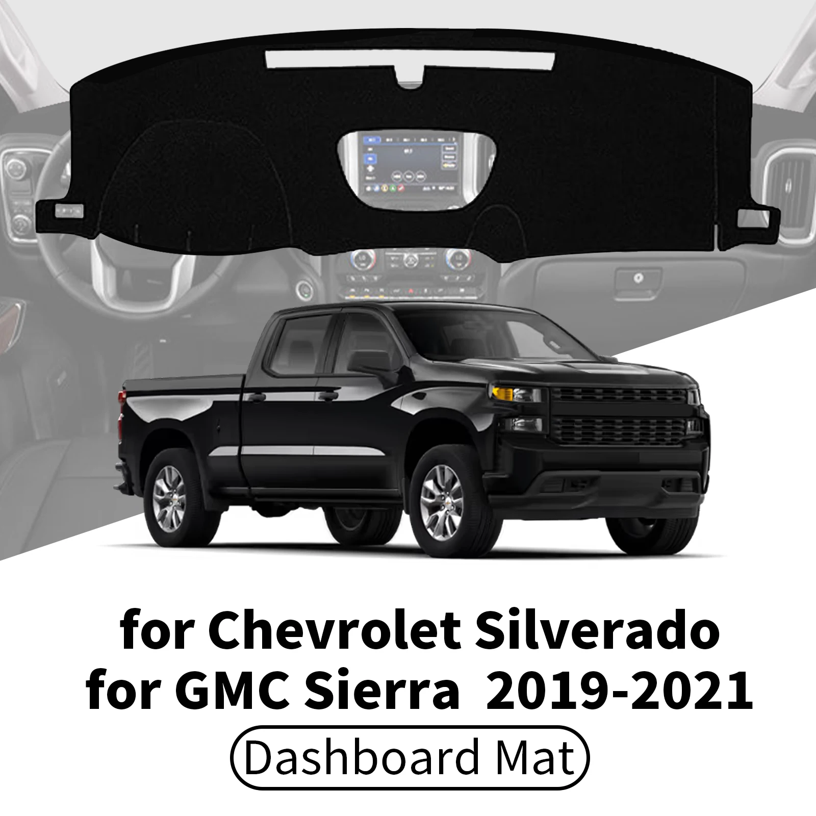 

for Chevrolet Silverado GMC Sierra 2019-2021 Dashboard Cover Dashmat Sunshade Anti‑UV Anti‑Glare Dash Mat Interior Accessories