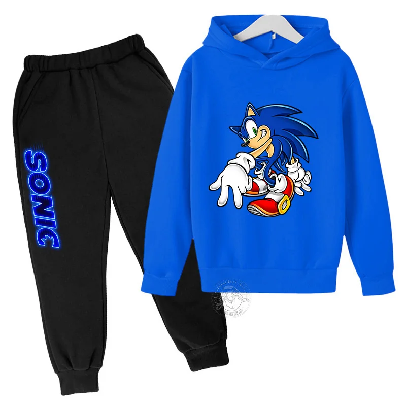 Sonic Suits Baby boys Girl Clothing Sets Sonic the Hedgehog Hoodies Tops +Pants 2pcs Set 4-14 Years Birthday Suit Boys Tracksuit