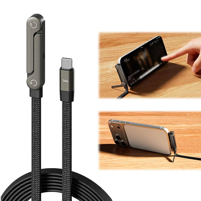 240W 65W Fast Charging Foldable Bracket Data Cable Multi-Angle Phone Charging Holder Type-C to Type-C /USB-A to Type-C