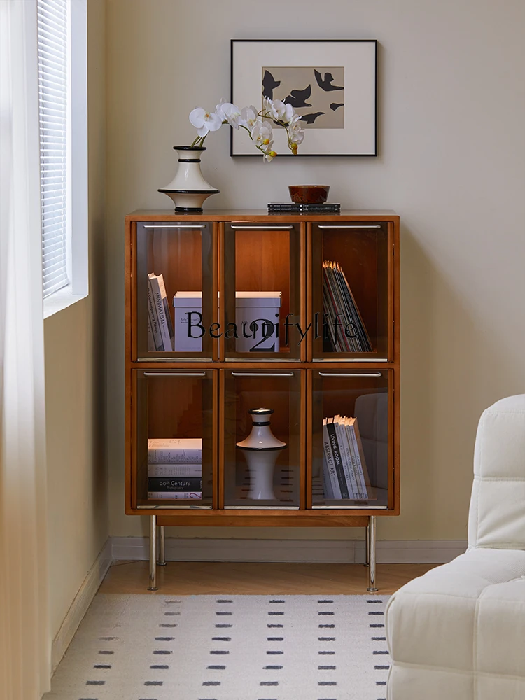 

Nordic Solid Wood Bookcase Simple Small Apartment Multi-Functional Storage Cabinet