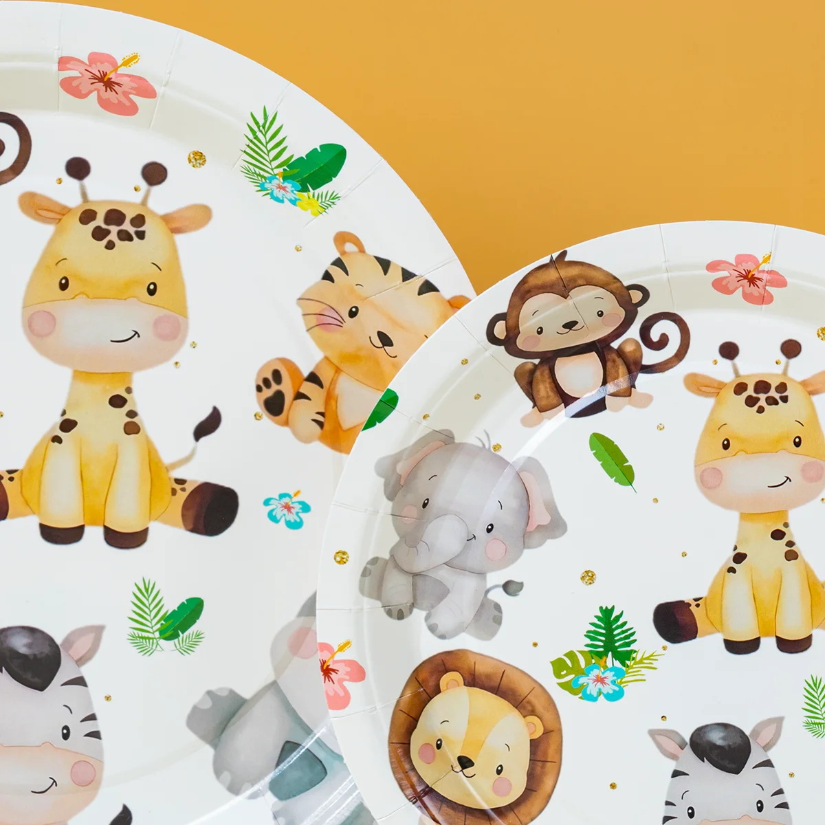 Jungle Safari Animal Disposable Paper Plates for Kids Wild One Birthday & Baby Shower Party Supplies view 3
