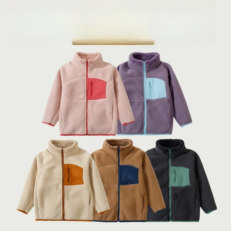 Autumn Winter Parent-Child Coat, Thick Fleece Lined Windproof Stand Collar Flannel Fleece Jacket for Middle Big Kids 2026 New
