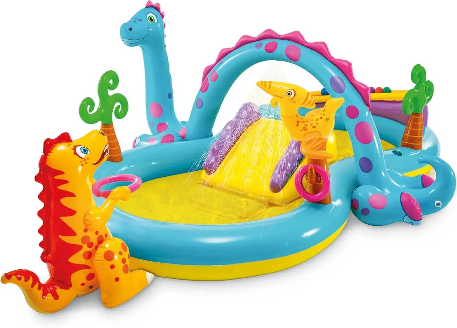 

Large Inflatable Dinosaur Play Center for Kids, Outdoor Swimming Pool with Slide and Balls, Fun Backyard Water Activity