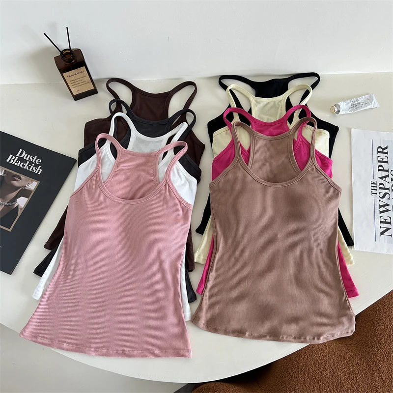 Nylon Crop Tops Bra MEW Lingerie Underwear Summer Vest One-piece Sports Bra Seamless Camisole With Chest Pads Y2k Girls