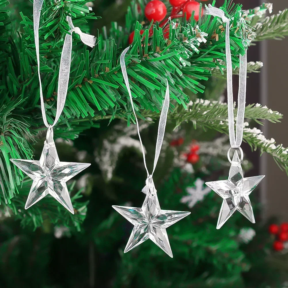 2/24pcs Crystal Clear Snowflake Christmas Tree Pendants Icicle Decorations For Holiday Winter Party Transparent Hanging Ornament