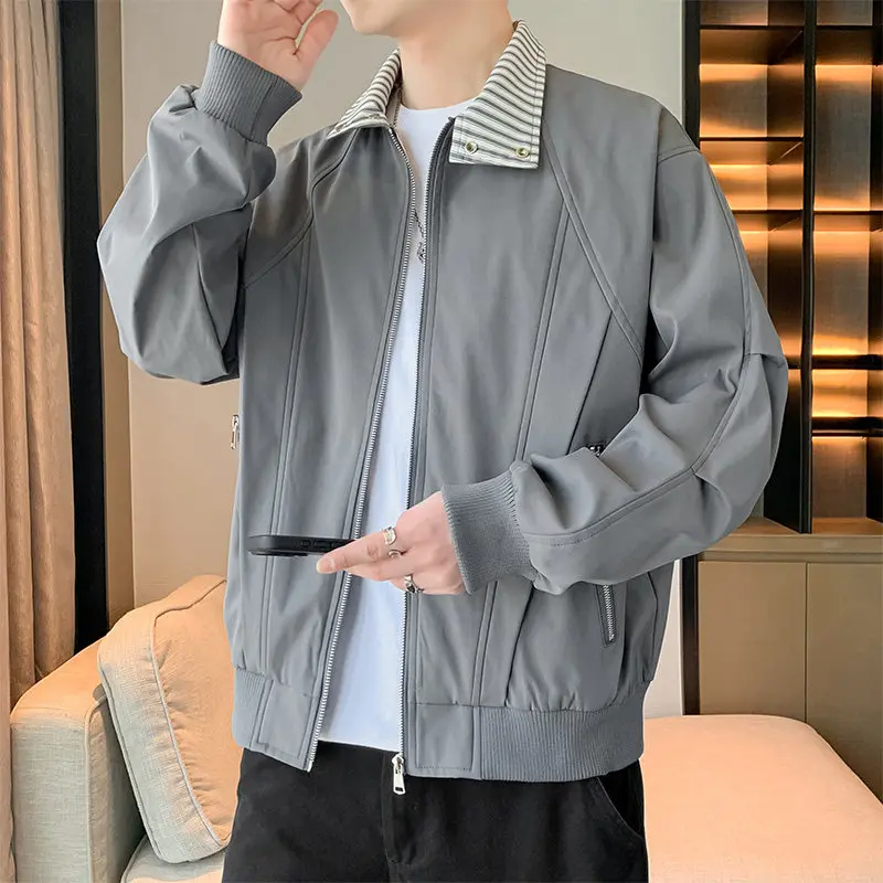 

Новая осенняя мужская повседневная куртка с воротником-стойкой, модная, из полиэфирного волокна, с длинными рукавами, молодежная верхняя одежда