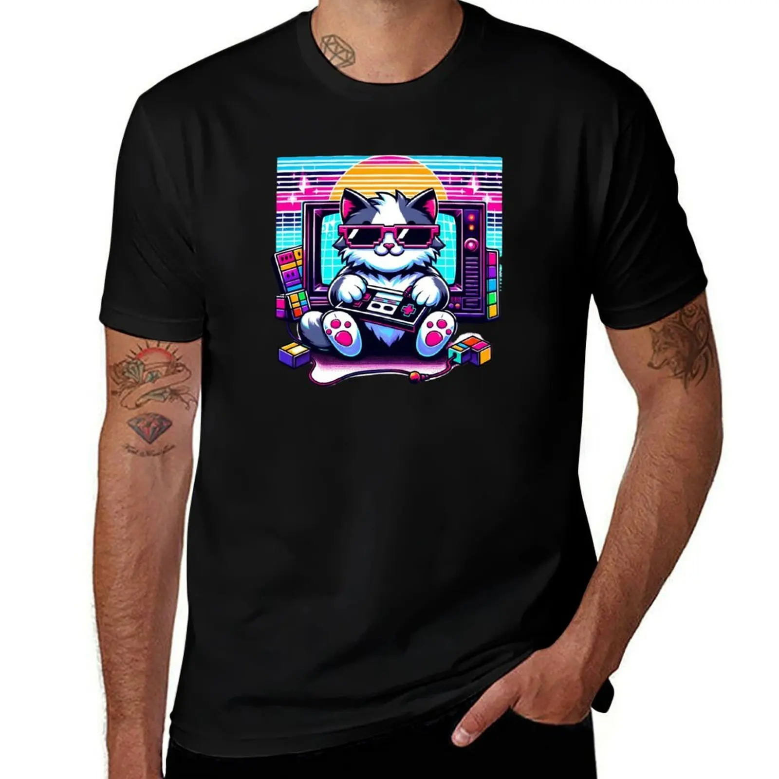 

Retro Gamer Cat – Pixel Power Play T-Shirt cute tops Aesthetic clothing luxury t-shirt mens plain t shirts