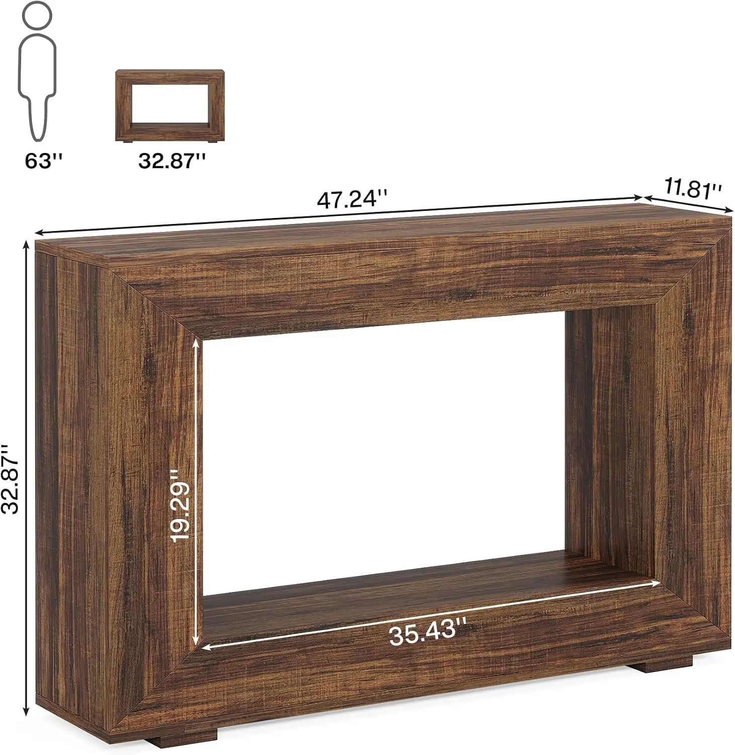 47‑Inch Farmhouse‑Industrial Console Sofa Table with Storage, Long Narrow Behind‑Couch Accent Table for Entryway, Hallway, Foyer and Living‑Room view 2