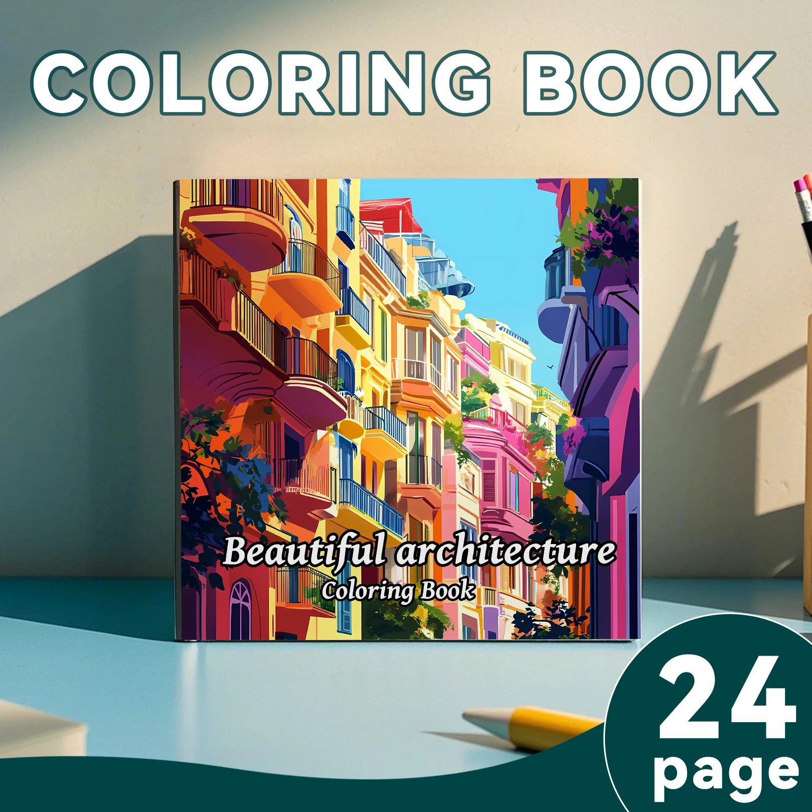 1pc Beautiful Architecture Coloring Book 24 pages Kill Time Graffiti Painting Drawing Adult Picture Book