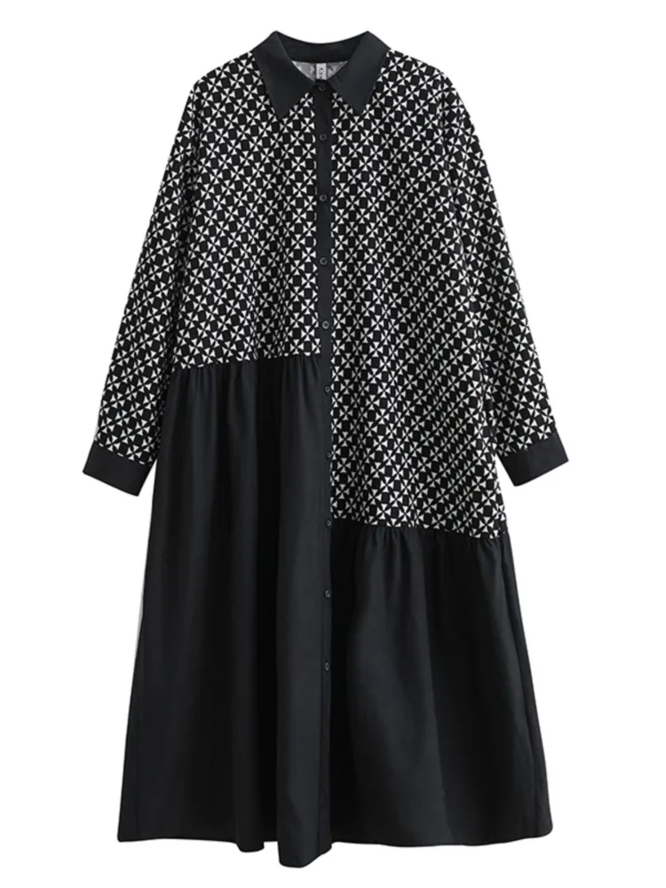 Robe chemise longue à carreaux pour femmes, surdimensionnée, Patchwork, mode dames, ample, manches longues, automne