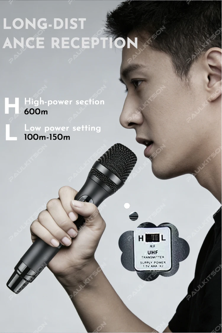 MK952 Dual-Handmikrofon mit True-Diversity-Technologie, 640-690MHz UHF, LCD, Stabiles Signal, Professionell für Bühne, Karaoke, Heim und Live-Einsatz – Detail 6