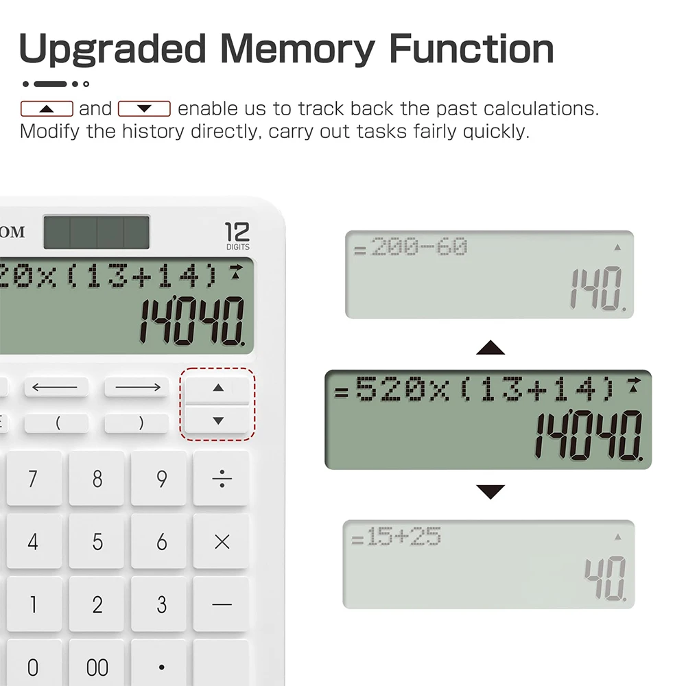 Desk Calculator with Upgraded History Recording and Track Back Funtion Percentage 2-Lined Large Clearly LCD Display 12-Digit