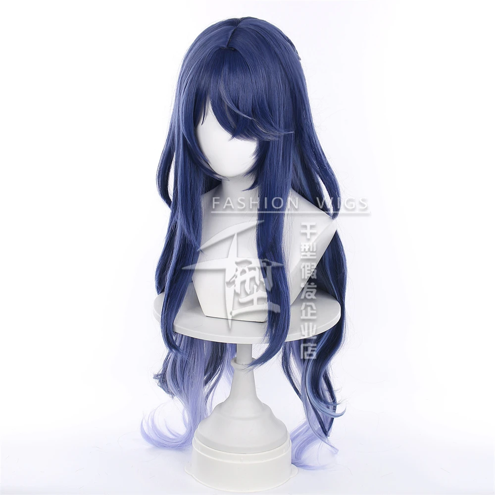 Lauma Cosplay Wig Crown of Sacred Silver 85cm Blue Gradient Heat Resistant Synthetic Wigs for Halloween Party Carnival Role Play