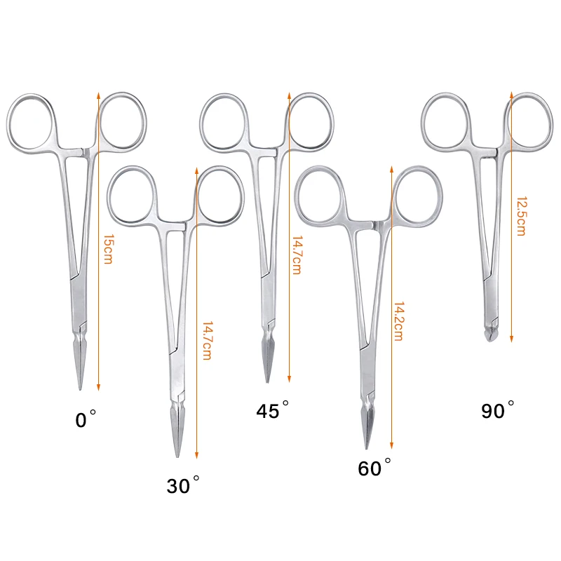 5pcs Dental Surgical Residual Root Tweezer Minimally Invasive Teeth Fragment Extraction Plier 0/30/45/60/90 Degree Plier Tools