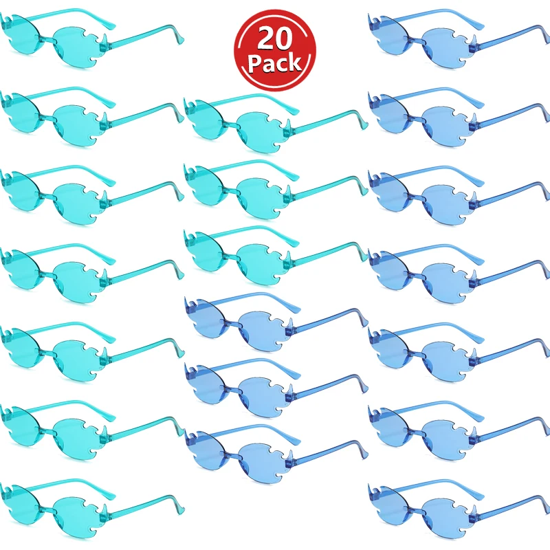 KAMMPT 20 Pack Rimless Flame Shaped Sunglasses 2024 New in Fashion Multicolor Party Shades Trendy Design Candy Color Sun Glasses