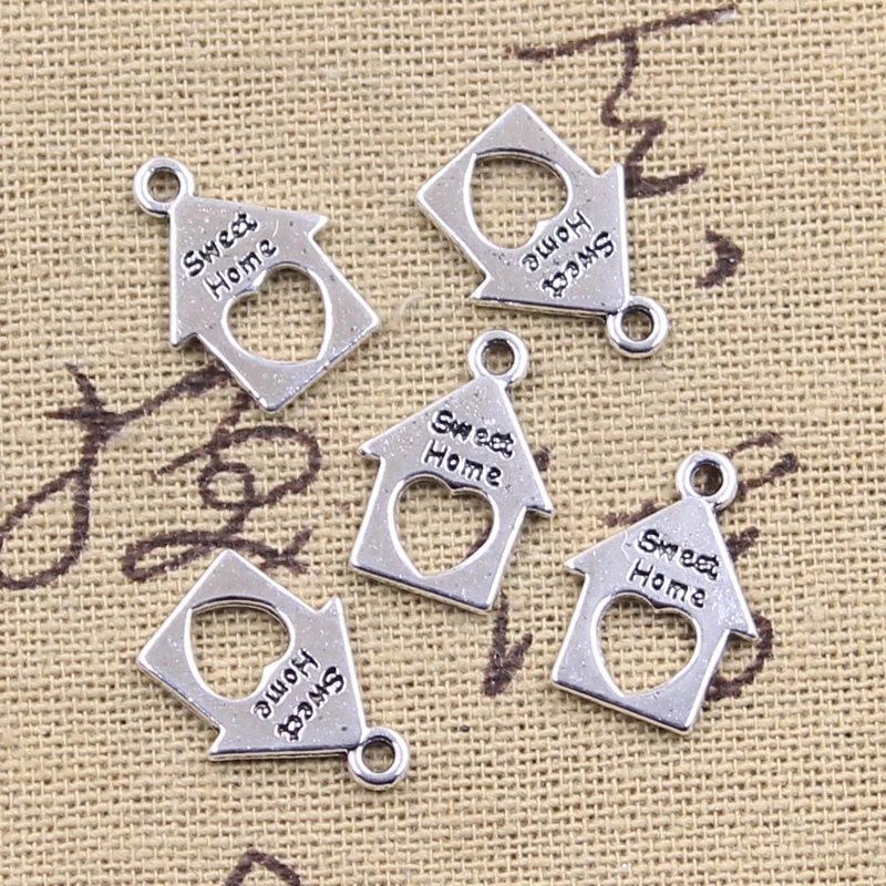 40 sztuk Charms serce Sweet Home z miłość 17x12mm antyczne srebro kolor zawieszki DIY Craft dokonywanie ustalenia Handmade tybetański biżuteria