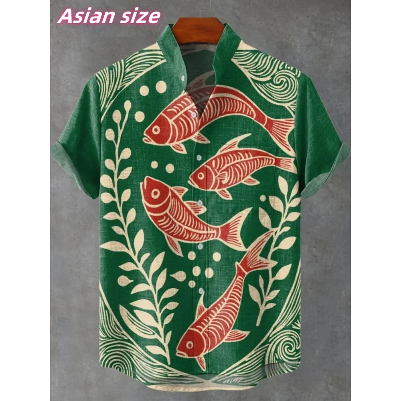 

Leaf Fish Graphic Hawaiian Shirt For Men Marine Animals 3D Printed Short Sleeve Summer Loose Street Aloha Shirts Lapel Blouse