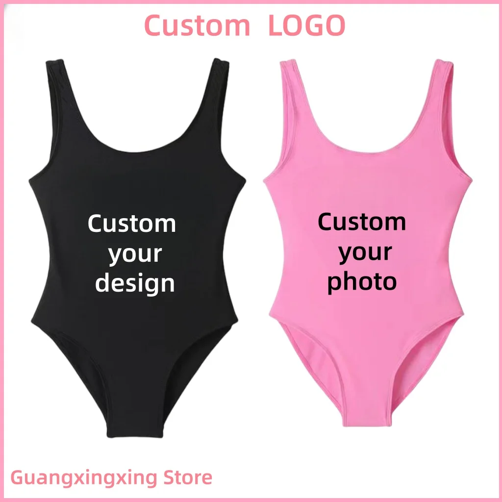 Maillot de bain une pièce pour femme, imprimé avec photo et logo personnalisé.