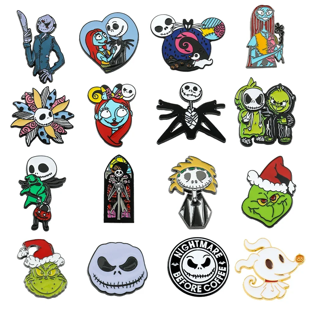 The Nightmare Before Christmas Lapel Pins Jack Skeletor Enamel Brooch Women Fashion Jewelry Christmas Gifts Cartoon Metal Badges