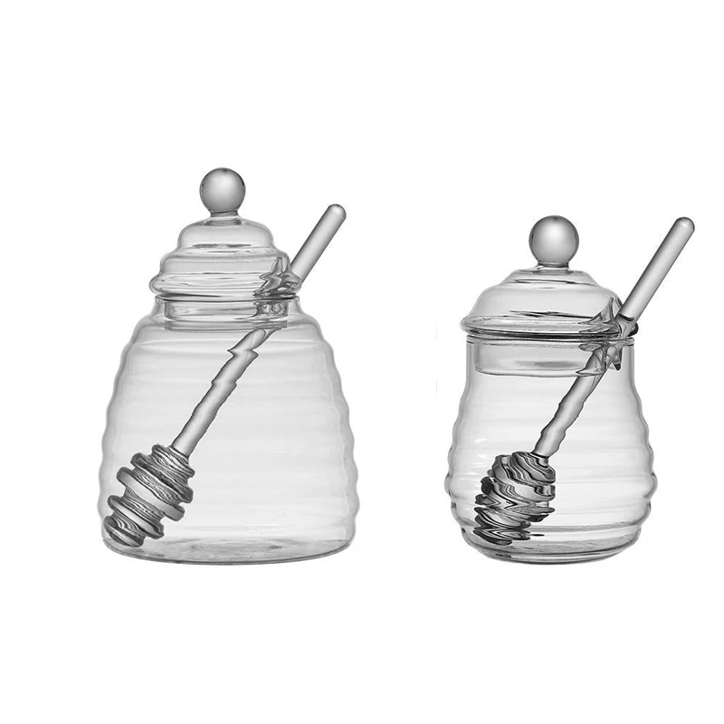 1Set Glass Honeycomb Tank Honey Storage Container With Dipper And Lid Honey Bottle For Home Wedding Party Kitchen Tools