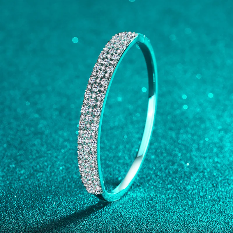 Exquisite Platinum PT950 Ultra-luxurious Full Pavé Moissanite 3.03-carat Bracelet, Sparkling Full Diamond Bangle Charm Jewelry