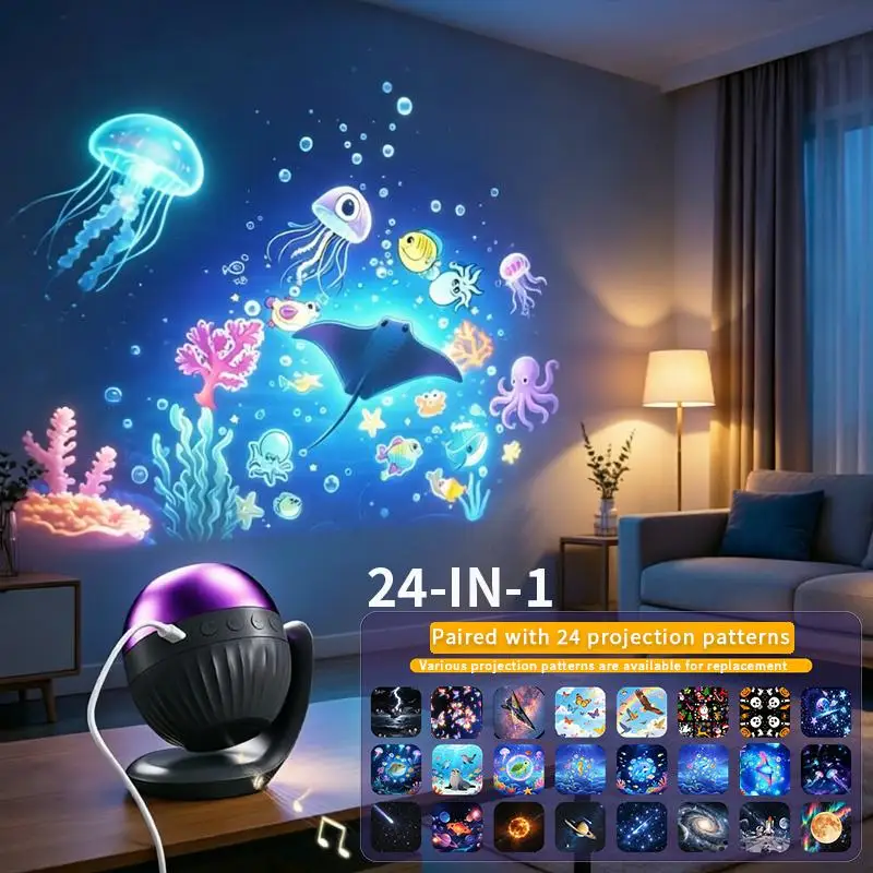 Dynamic Rotating LED Projector Light Rechargeable Ocean Lights Projector Adjustable Brightness LED Atmosphere Light For Bedroom