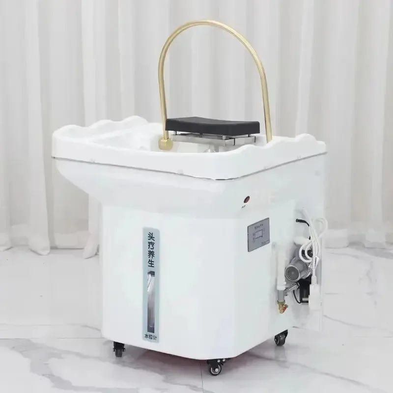 Steam Hair Wash Chair with Water Tank Hair Spa Therapy Salon Equipment Moveable Shampoo Chair Head Circulation System MQ50SC